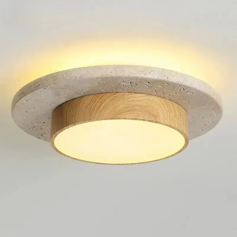 Wabi Sabi Travertine LED Ceiling Lamp Retro Cream Yellow Ceiling Light Bedroom Living Room Natural Stone Ceiling Light