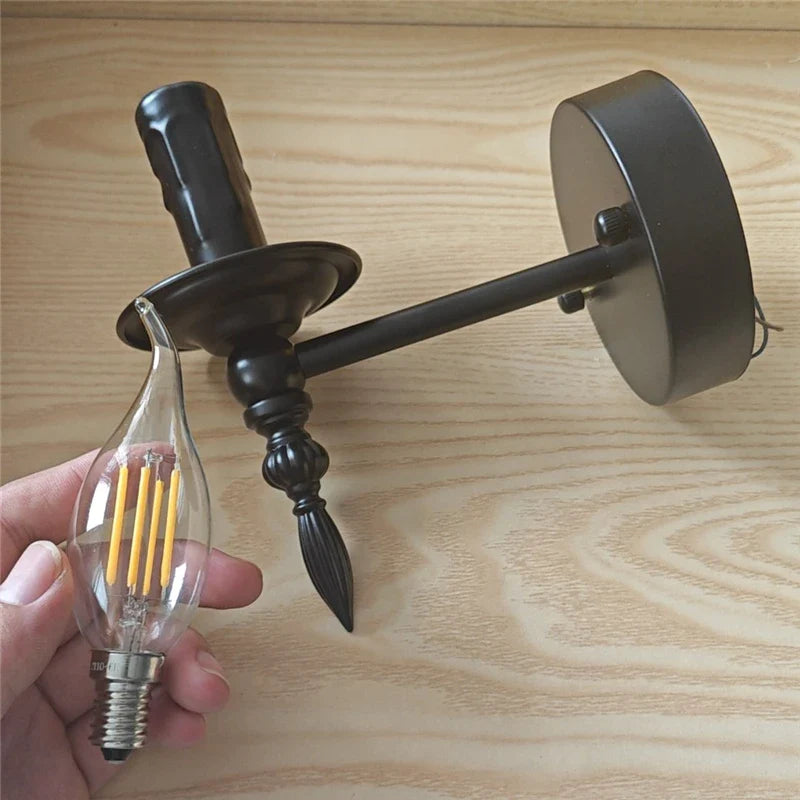 Nordic Vintage Iron Art Wall Lamps Black Led E14 Wall Lights American Retro Loft Sconces Light Fixtures Bedside Candle Wall Lamp