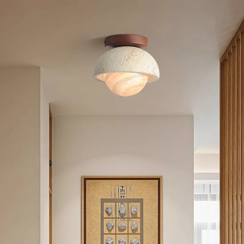 Japanese Wabi Sabi Yellow Travertine Ceiling Light, Cave Stone Ceiling Lamp for Livingroom Bedroom Aisle Cloakroom Wall Light