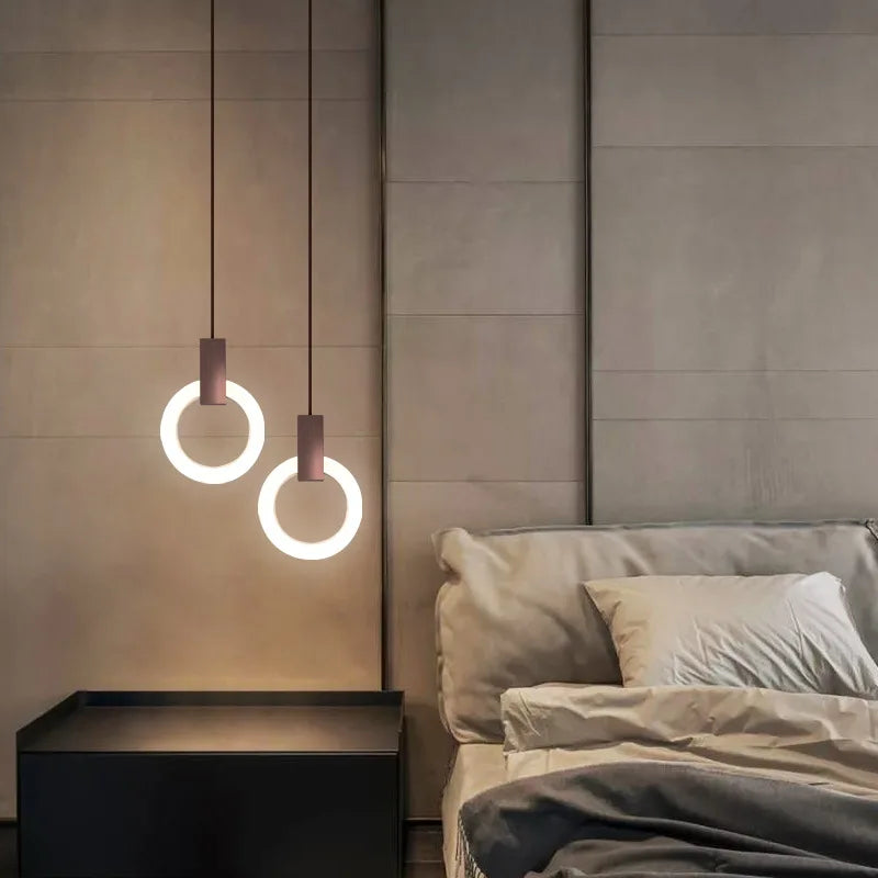 Nordic Simple LED Glass Pendant Lights Living Room Staircase Ring Creative Restaurant Bedroom Study Chandelier Home Decor Lamps