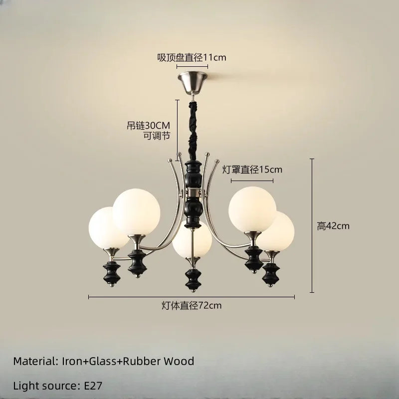 Japanese New Magic Bean LED Chandelier French Living Room Restaurant Bedroom Kitchen Walnut Wood Pendant Lamp Home Decor Light