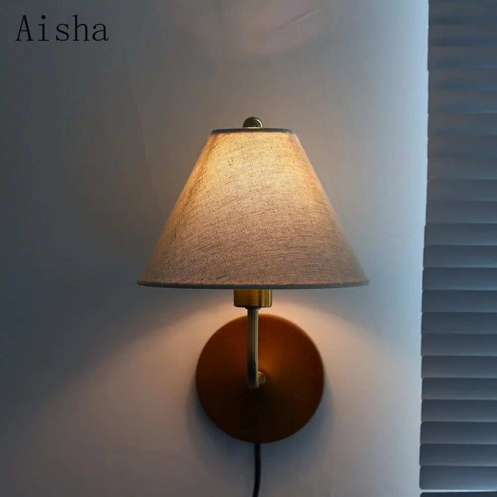 Retro Linen Wall Lamp Bedroom Headboard Study Wall Sconces for Home Japanese Entrance Atmosphere Decoration Light