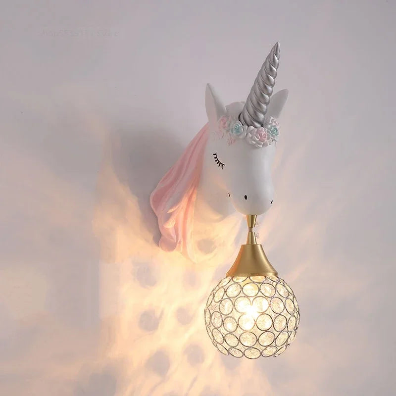 Nordic Modern Unicorn Wall Lamps Simple Individual Lovely Kids Room Wall Lights Bedroom Lamp Cartoon Sconce Wall Light Fixtures