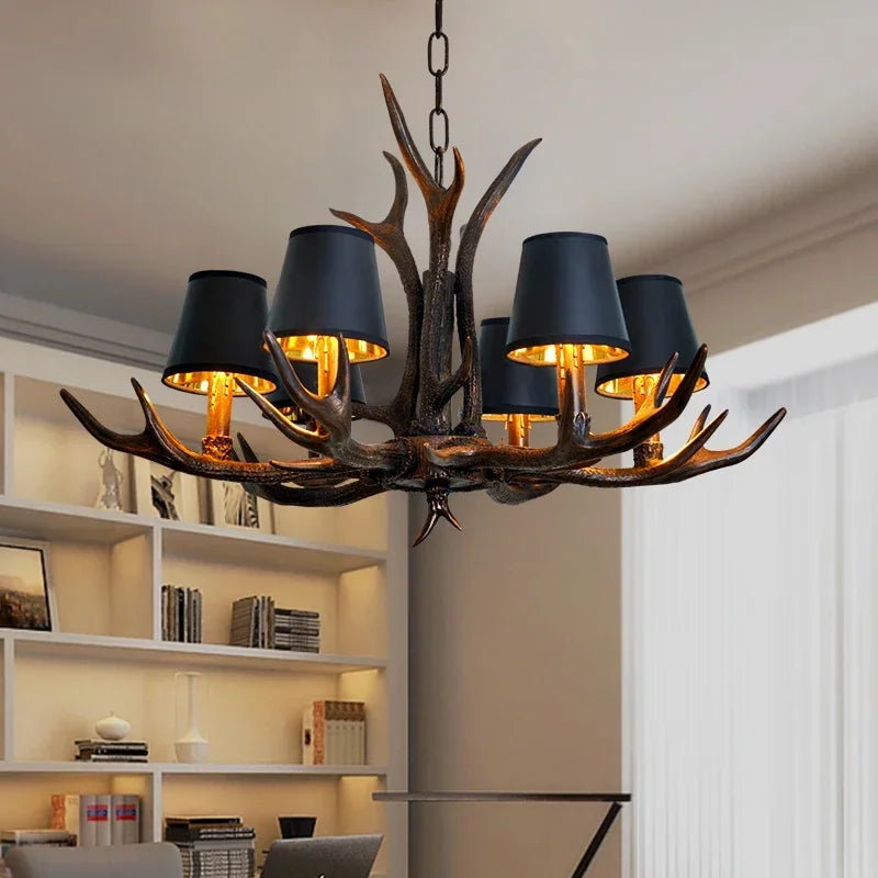 Rustic Antler Chandelier LED – Vintage Deer Horn Ceiling Light for Dining Room & Living Room