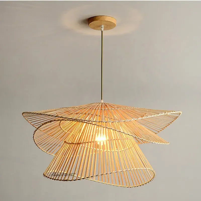 Modern Handmade Rattan Chandelier Creative Multi Story Restaurant Living Room Pendant Lamp Decor Bamboo Woven Lighting Fixtures