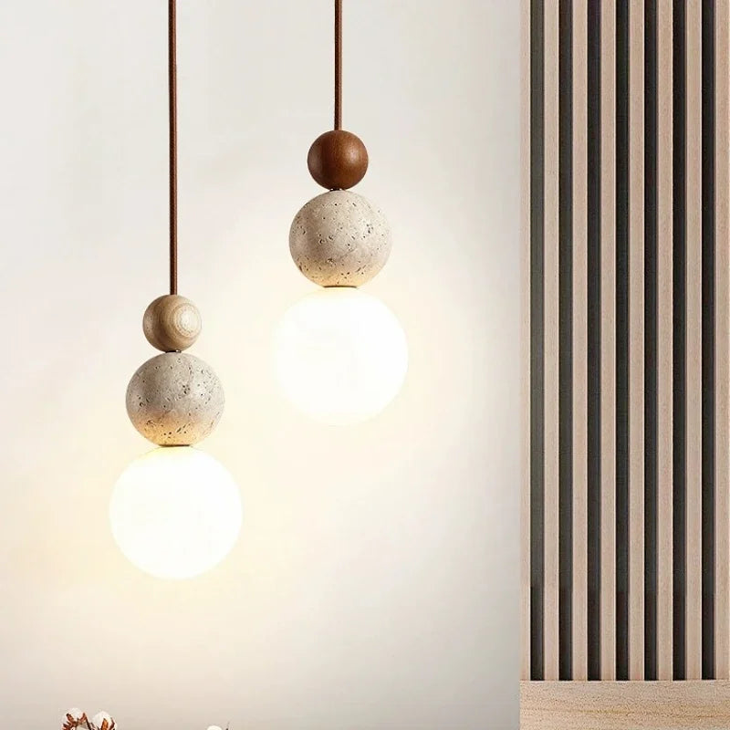 TRAVERTINE Limestone Sphere Pendant Lamp Bedroom Bedside Led Chandelier Stone Designer Bauhaus Medieval Restaurant Bar Lighting
