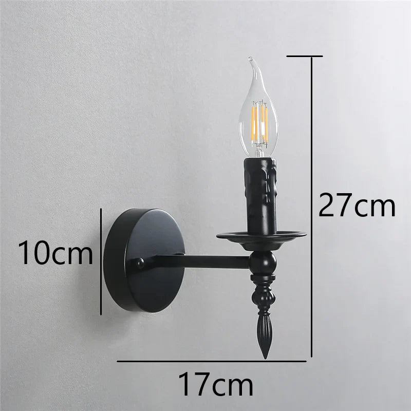 Nordic Vintage Iron Art Wall Lamps Black Led E14 Wall Lights American Retro Loft Sconces Light Fixtures Bedside Candle Wall Lamp