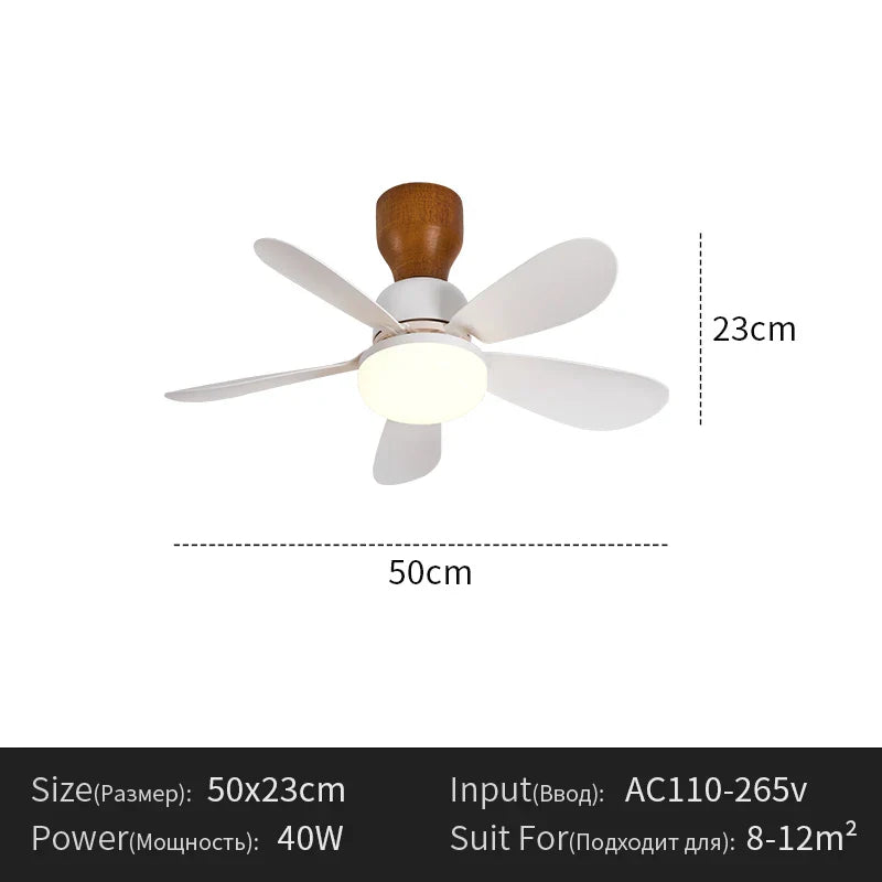 Nordic Simple Stylish Bedroom Flush Ceiling Fan With LED Light