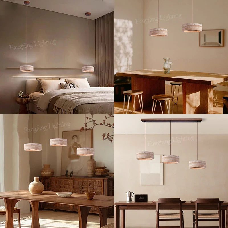 Travertine Stone Pendant Light – Minimalist Natural Ceiling Lamp