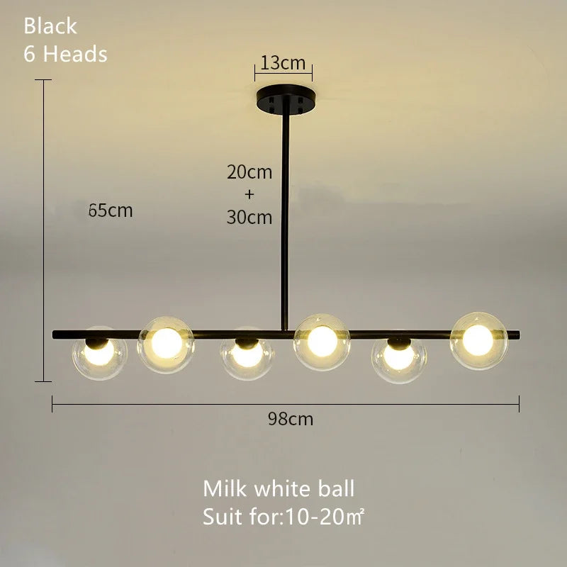 Modern 5/6 White Glass Balls Dining Room Chandelier for Kitchen Island Table Living Room Bedroom Suspension Lamp LED Lighting