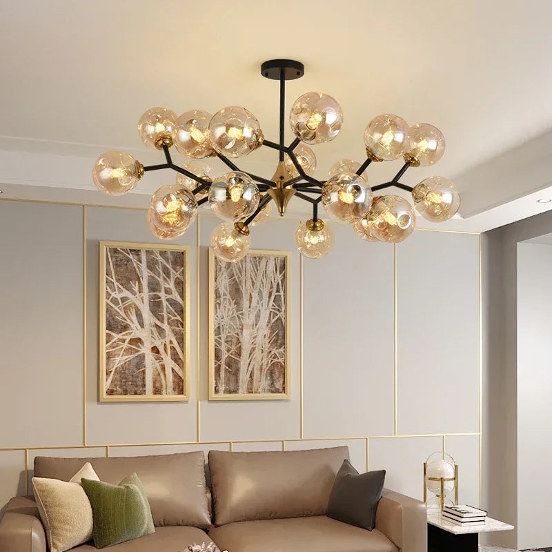 scandinavian black and gold chandelier LED Glass Ball Lights Decor Hanging Lusters Fixture Living Room hanging dining room light
