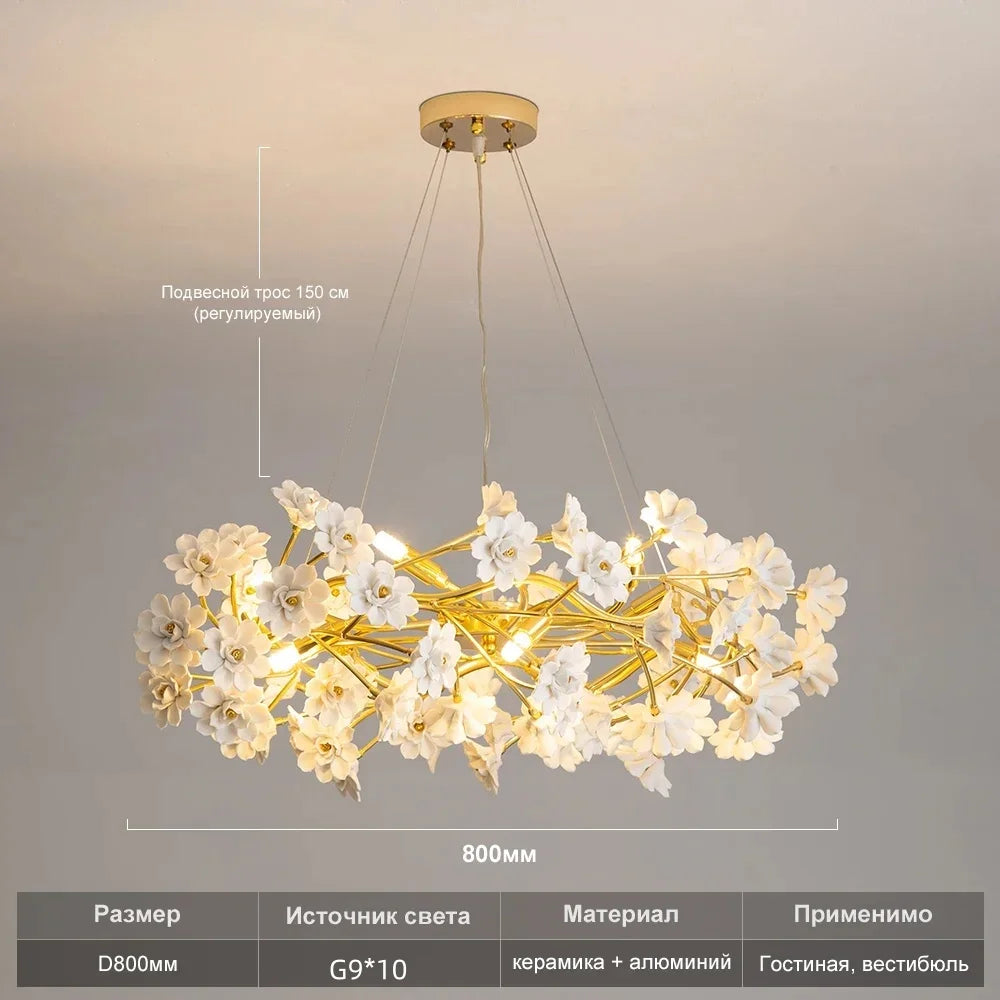 Italian Designer Floral Ceramic Chandelier Dining Room Bedroom Hotel Romantic Luxury LEDPendant Lamp Home Decor Lighting Fixture