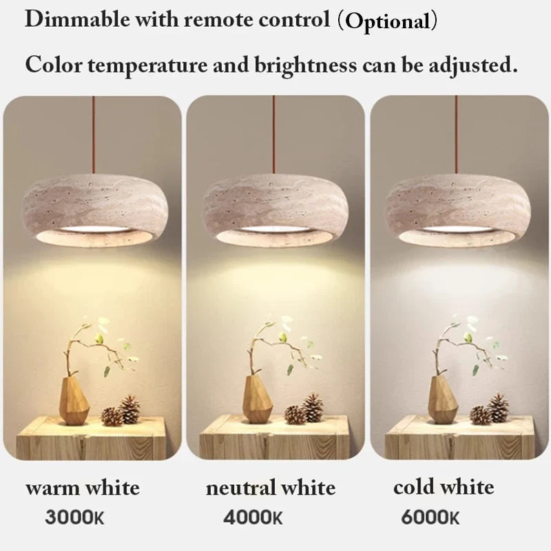 Travertine Stone Pendant Light – Minimalist Natural Ceiling Lamp