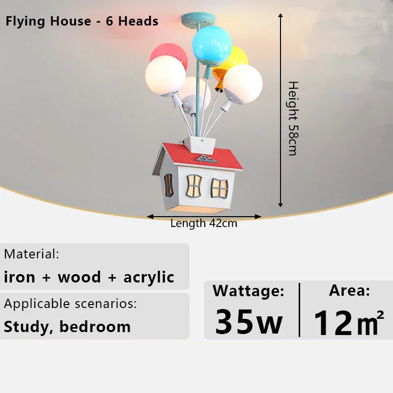 Kids Balloon House Chandelier – Colorful Wooden Ceiling Light for Children’s Room