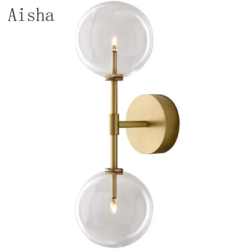 Nordic Ball Glass Wall Sconce American Retro Living Room Bedroom Wall Lamp for Home Aisle Kitchen Stairs Wall Decoration Light