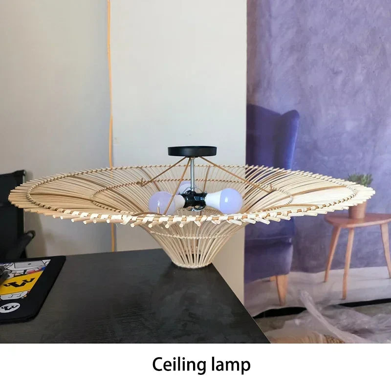 Handmade Rattan Weaving Creative Led Chandelier Restaurant Bar Chinese Tea Room Homestay Bedroom Pendant Lamp Art Decor Lighting