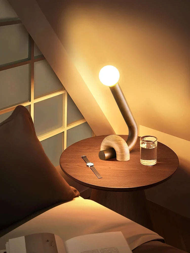 Modern Wooden Table Lamp – Sculptural LED Desk Light