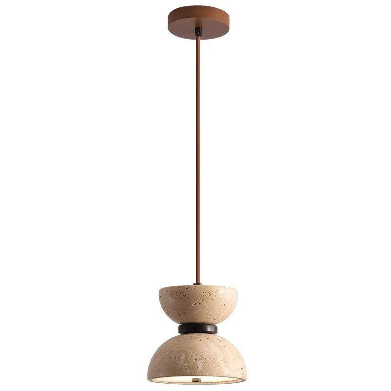 Travertine Stone Pendant Light – Mediterranean Modern LED Hanging Lamp