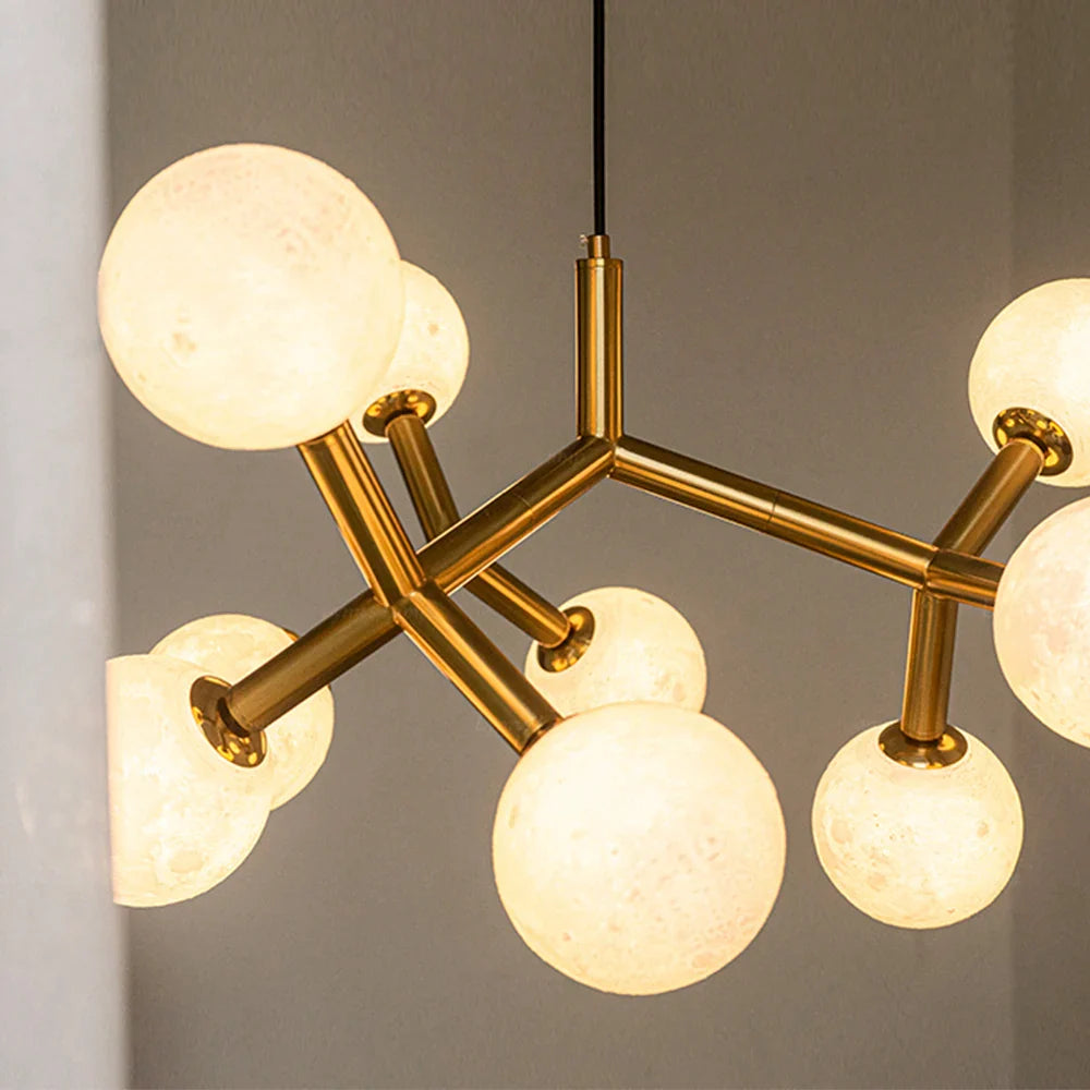 Nordic Planet Chandelier Moon Glass Ball Light – Modern LED Ceiling Pendant