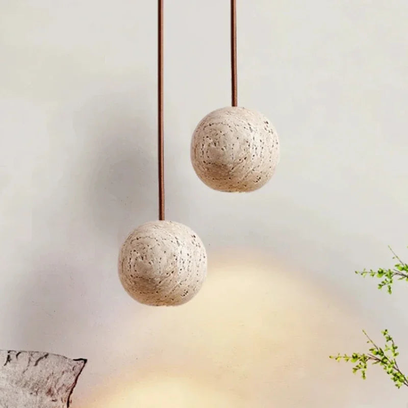 Yellow Travertine Pendant Light – Nordic LED Hanging Lamp for Bedroom & Bedside Lighting