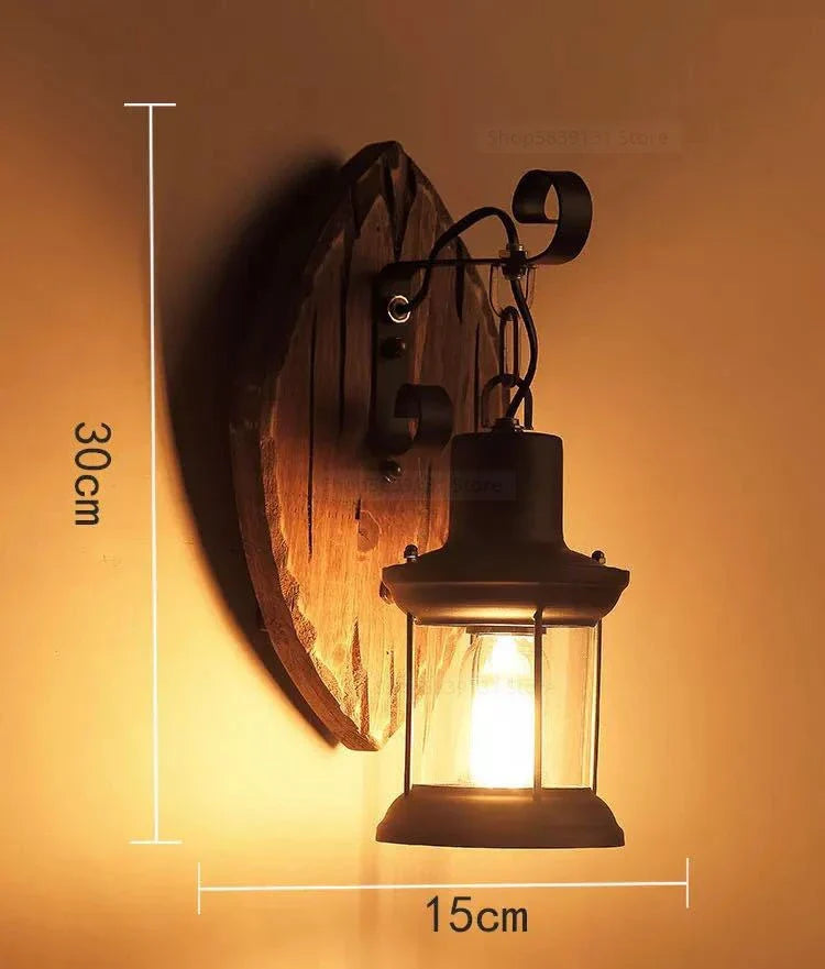 Nordic Wrought Iron Wood Wall Lamps LED Retro Creative Wall Lights for Home Bar Cafe Restaurant Living Room Decoration Lighting