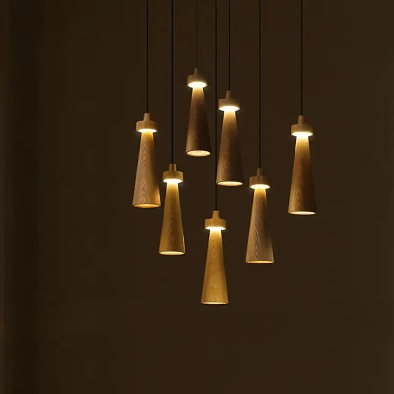 Ash Wood Pendant Light – Modern Trumpet LED Hanging Lamp