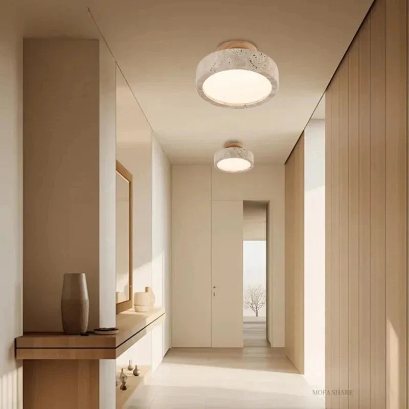 Retro Balcony LED Ceiling Lamp Dressing Room Entrance Hall Corridor Yellow Cave Stones High-end Chandelier Home Lighting Fixture