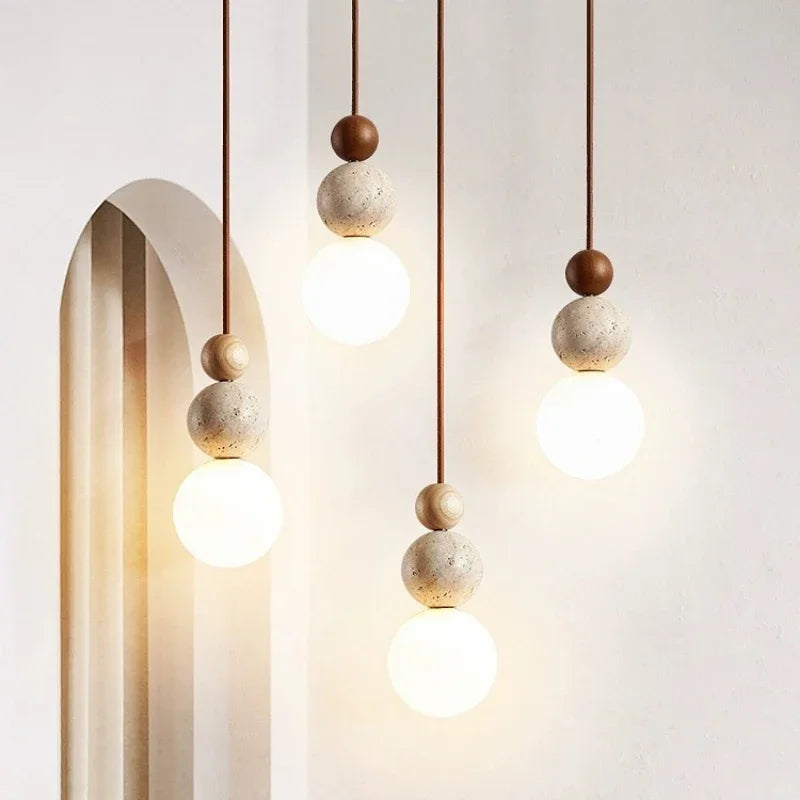 TRAVERTINE Limestone Sphere Pendant Lamp Bedroom Bedside Led Chandelier Stone Designer Bauhaus Medieval Restaurant Bar Lighting