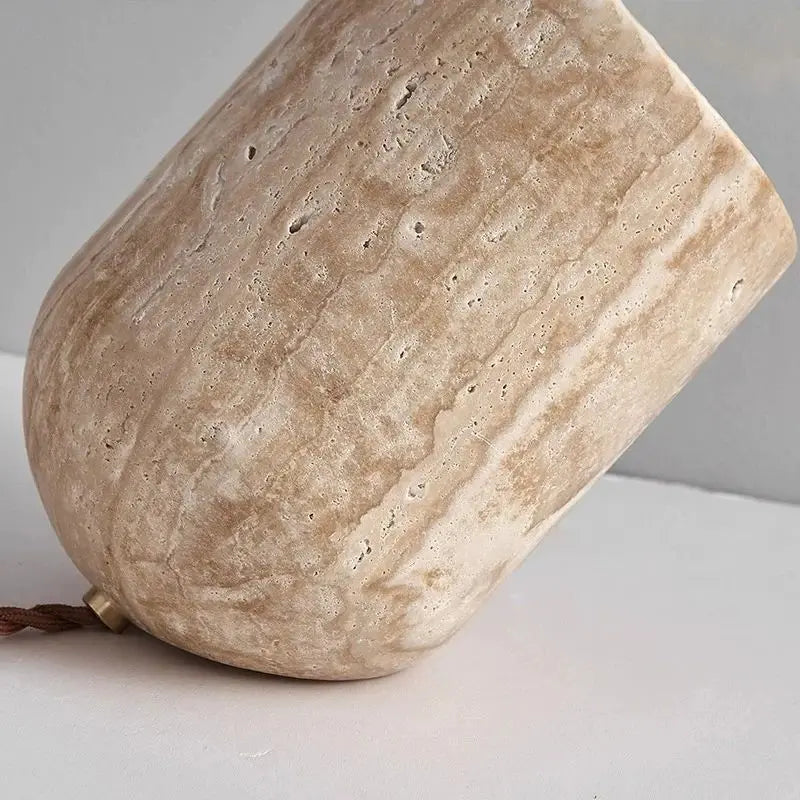 Travertine Stone Table Lamp – Minimalist Tilted Ambient Light