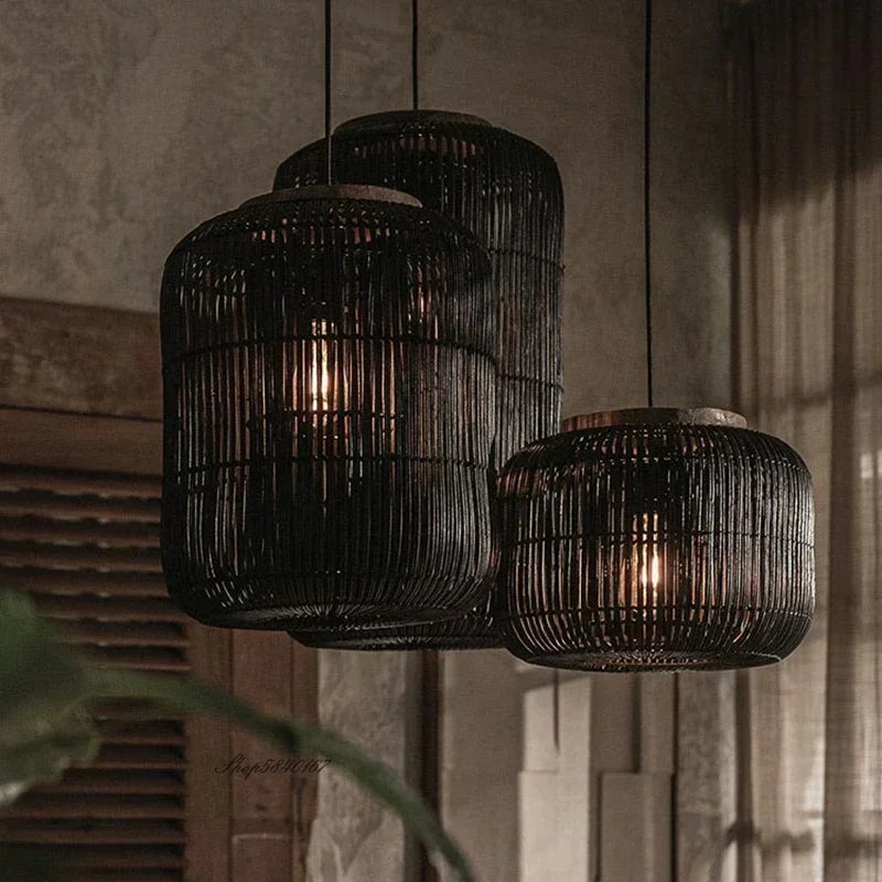 Chinese New Retro Handmade Rattan Pendant Lamp Homestay Living Room Restaurant Bedroom LED Chandelier Home Decor Light Fixtures