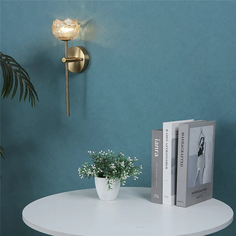Nordic Crystal Lotus Wall Lamp LED Bedroom Bedside Background Light Modern Decoration Corridor Lighting Aisel Wall Sconce Lights