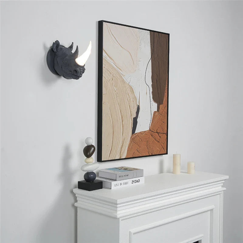 Modern Resin Wall Lamp Creative Rhinoceros Head Decorative Lighting Living Room Bedroom Study Light Fixtures Indoor Wall Lights
