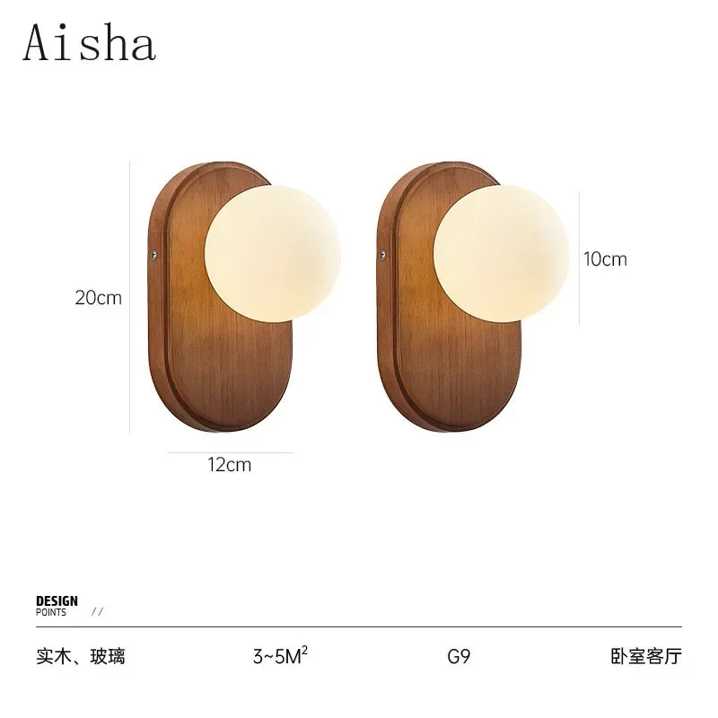 Modern Wooden Globe Wall Light with Frosted Glass – G9 Bedside Lamp