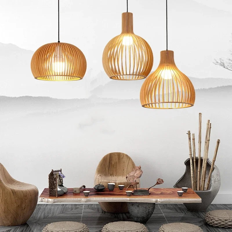 Hand-made Wooden Birdcage Pendant Lamp Netherlands Home Decoration E27 Suspension Light Indoor Led Lighting for Dining Room Bar