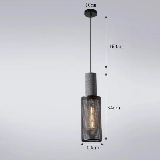 Industrial Mesh Pendant Light – Cement & Metal Hanging Ceiling Lamp