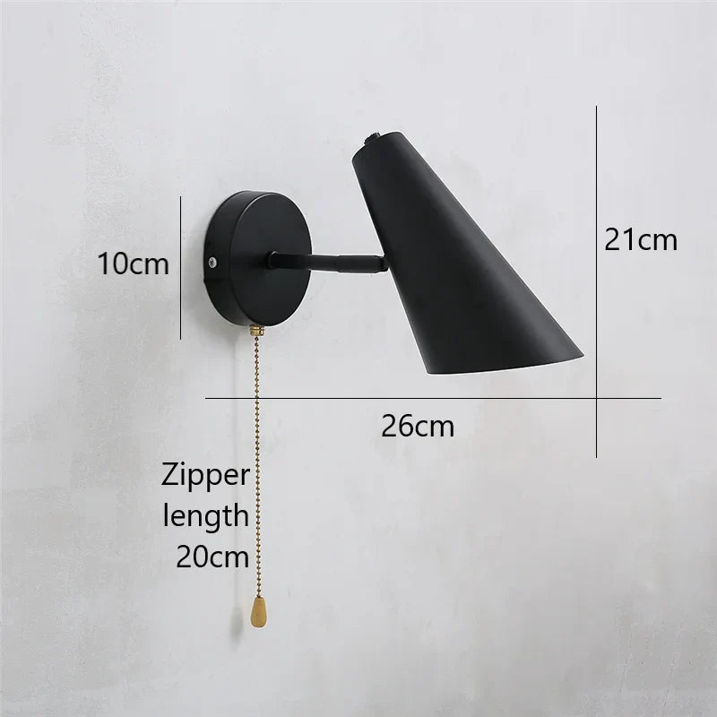 Foldable and Rotatable Wall Lamps with Pull Chain Switch Adjustable E27 Bedside Decor Light Fixtures Modern Study Reading Lights