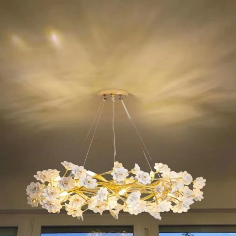 Italian Designer Floral Ceramic Chandelier Dining Room Bedroom Hotel Romantic Luxury LEDPendant Lamp Home Decor Lighting Fixture