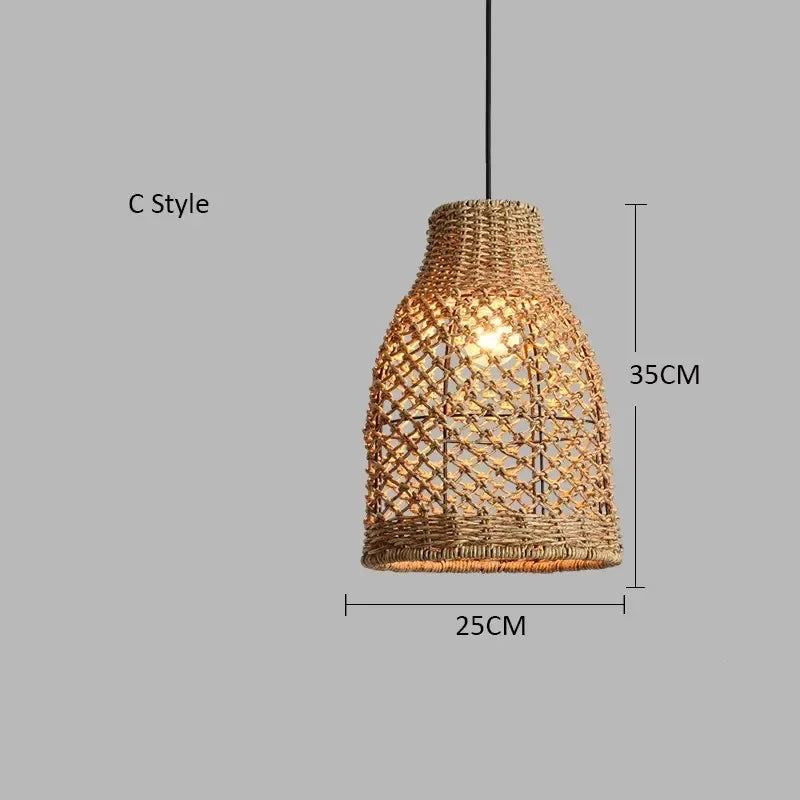 Bamboo Woven Pendant Lamp Rattan Woven Zen Tea Dining Japanese Bamboo Art Lantern Tea House Lighting Fixtures