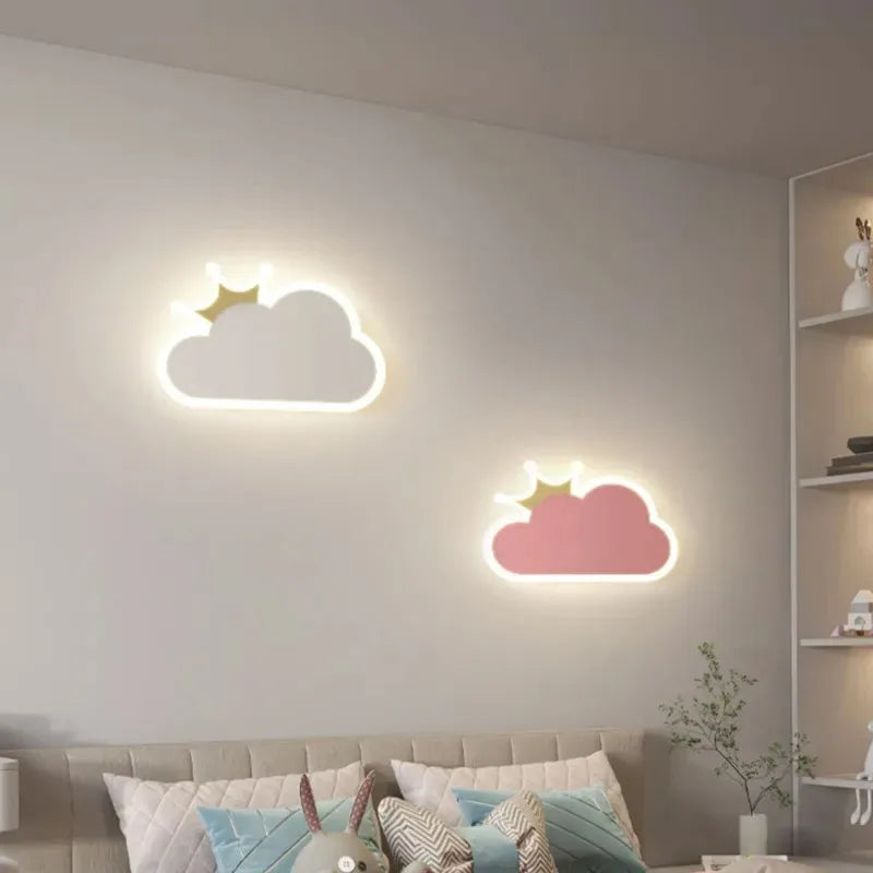 Children's Room Wall Lamp Nordic Crown Cloud Boy and Girl Room Wall Light Simple and Warm Bedroom Bedside Sconces LED