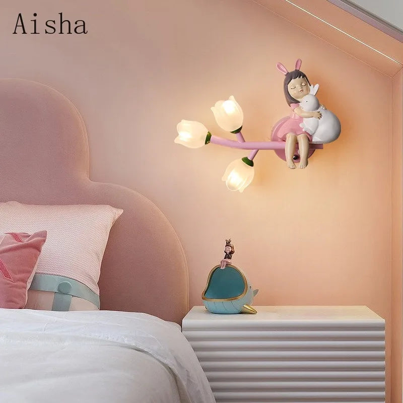 Children's Room Bedside Wall Lamp Girls' Bedroom Eye Protection Wall Light Energy-saving Modern Creative Cartoon Background Lamp