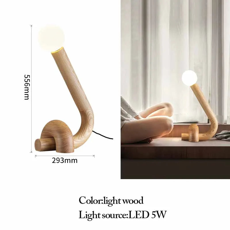 Modern Wooden Table Lamp – Sculptural LED Desk Light