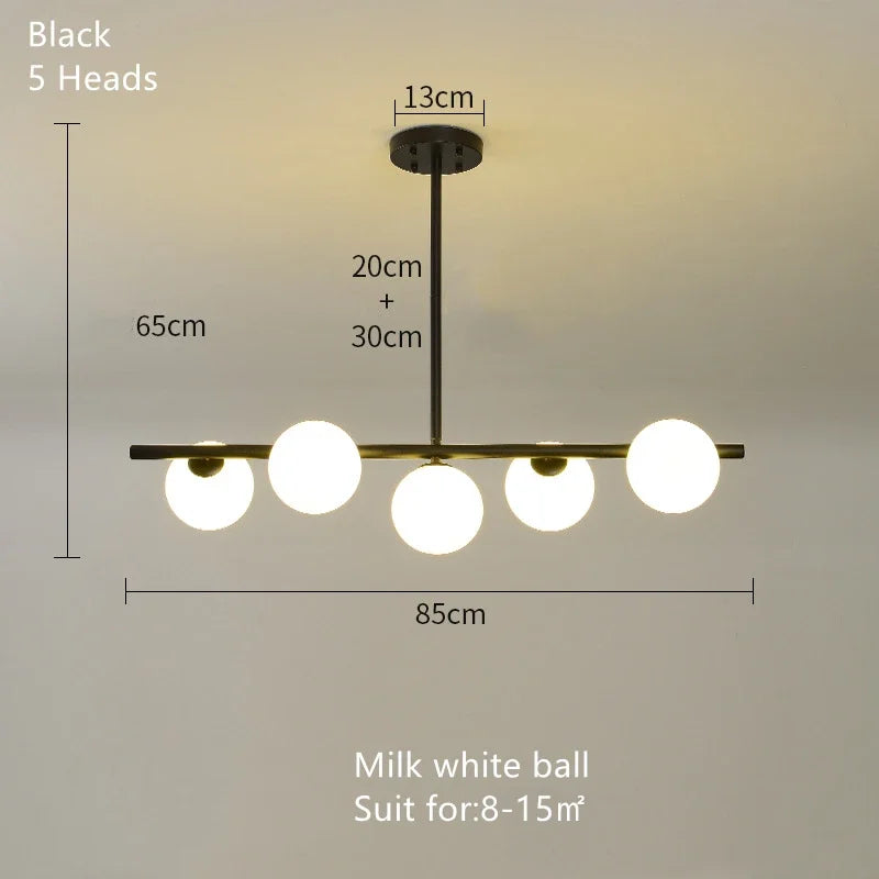 Modern 5/6 White Glass Balls Dining Room Chandelier for Kitchen Island Table Living Room Bedroom Suspension Lamp LED Lighting