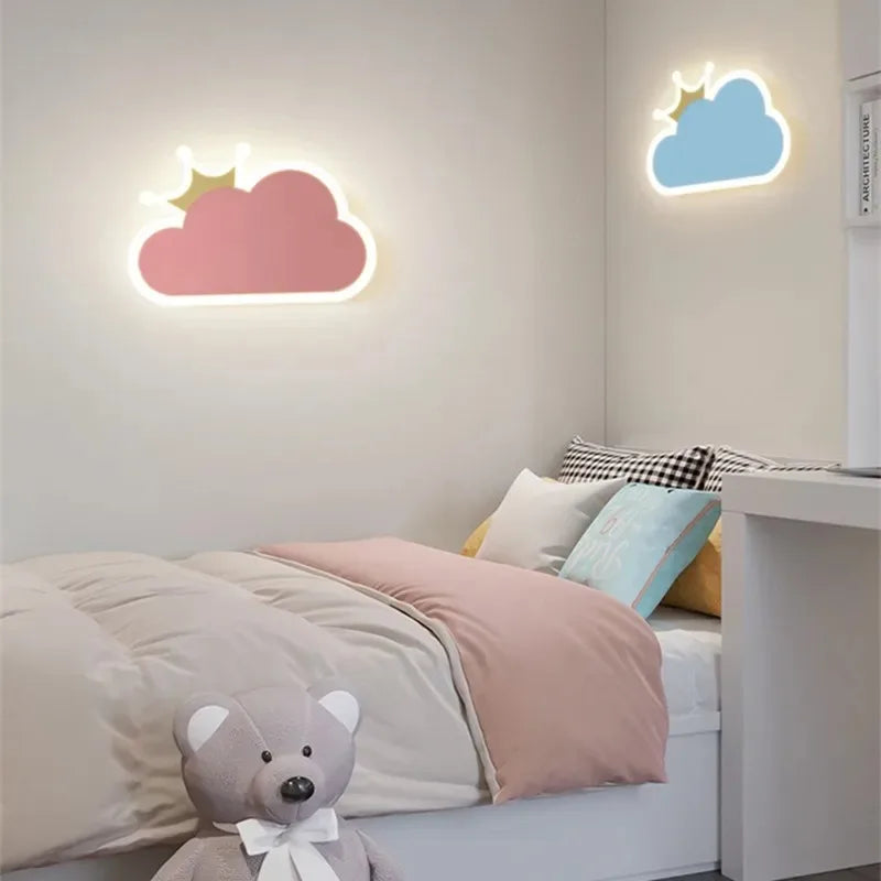 Children's Room Wall Lamp Nordic Crown Cloud Boy and Girl Room Wall Light Simple and Warm Bedroom Bedside Sconces LED