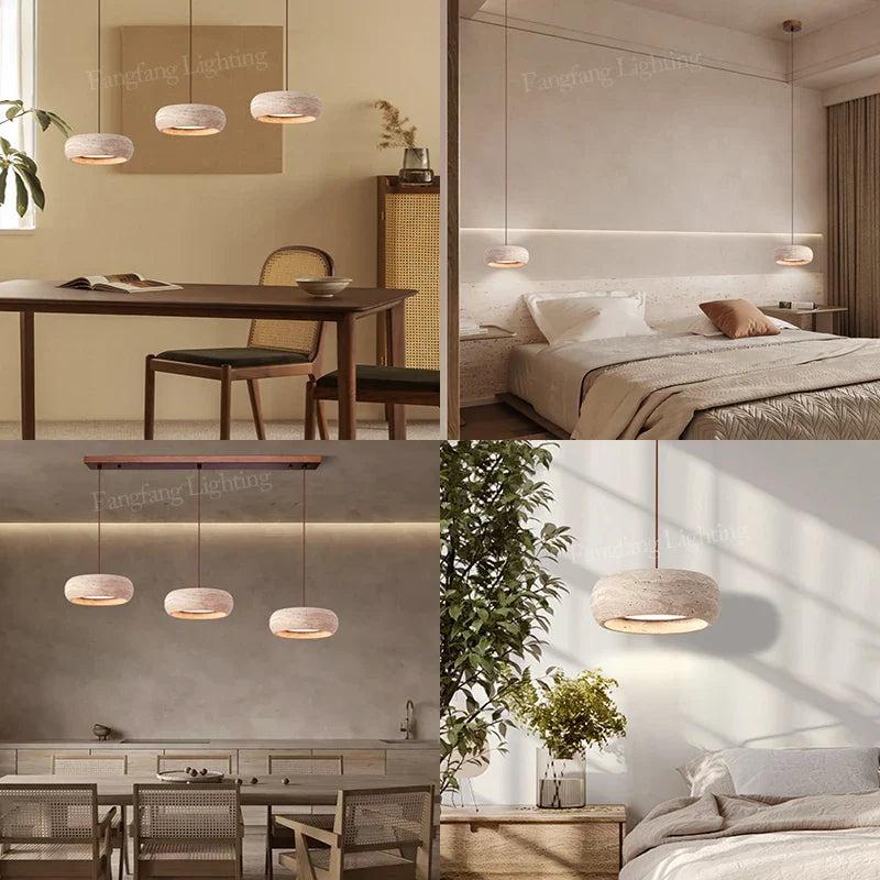 Travertine Stone Pendant Light – Minimalist Natural Ceiling Lamp