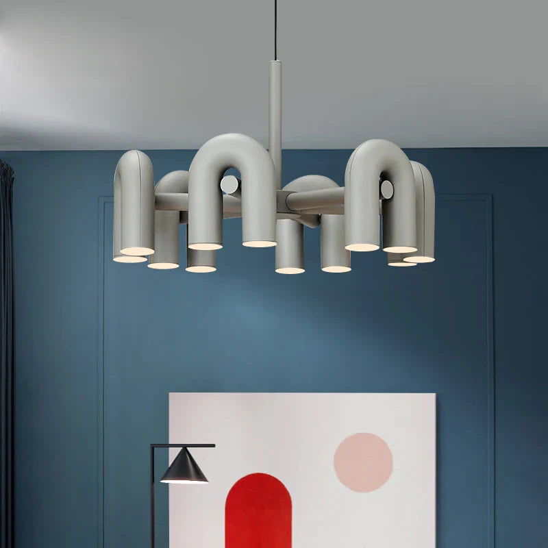 Modern Art Deco Chandelier – Sculptural Rotatable Tube Ceiling Light