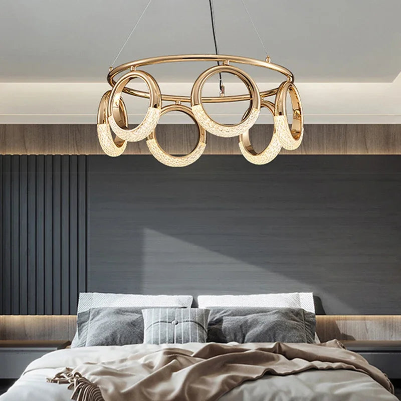 Nordic Designer Gold Ring LED Pendant Chandeliers House Decor Lighting Fixture Living Room Ceiling Hanging Lamp Circle Lustre