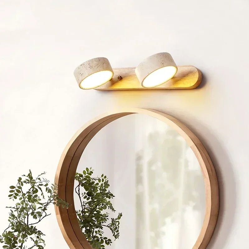 Travertine Duo Wall Light Wabi Sabi Creative Round LED rotatable Light Bathroom Washtable Dressing Table Mirror Front Lamps