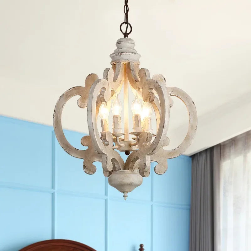 Nordic Retro Woodcraft LED Chandelier Living Room Restaurant Bedroom Kitchen Pendant Lamps Farmhouse Attic Indoor Lighting Decor