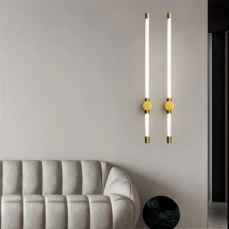 Modern Copper Wall Lamps Luxury Gold Geometric Lines Wall Lights Bedroom Bedside Lamp Living Room Background Wall Decor Lighting