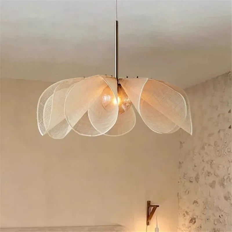 Wabi Sabi Flower Pendant Light – Nordic Fabric Petal Hanging Lamp